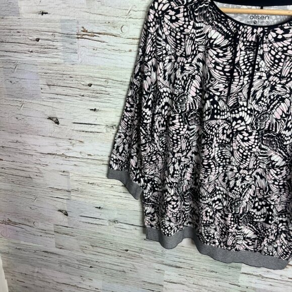 Olsen Clara relaxed fit Black and White 3/4 Sleeve top size large - Picture 2 of 9